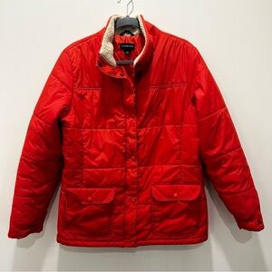 Lands’ End Orange Sherpa Collared Quilted Puffer Jacket Women’s Large 14/16